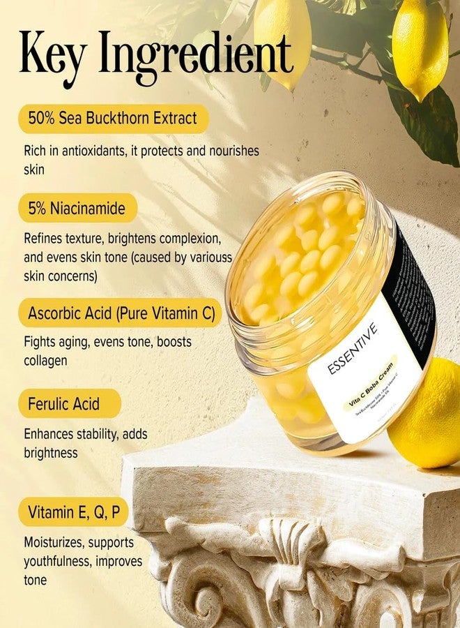 ESSENTIVE Deep Vitamin C Golden Capsule | Korean Boba Cream with Sea Buckthorn, Ninacinamide & Vitamin E | Face Moisturizer for Hydration, Brightening & Anti-Aging | Korean Skin Care (100g) - Image 4