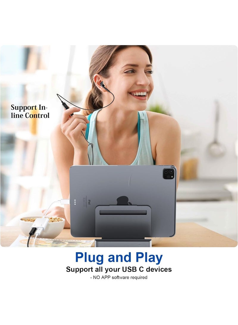 محول USB-C إلى سماعة 3.5 مم وشحن سريع – 2 في 1 صوت AUX وشحن طاقة 60 واط – متوافق مع آيفون 15 برو ماكس، سامسونج S24/S23/S22، آيباد برو - Image 2