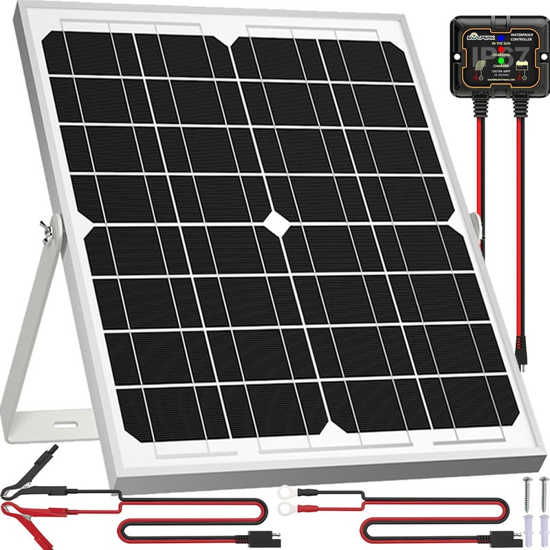 SOLPERK Solar Panel Kit 20W 12V, Waterproof Solar Battery Trickle Charger Maintainer + Smart MPPT Controller + Adjustable Mount Bracket for Boat Car RV Motorcycle Marine Automotive - Image 1