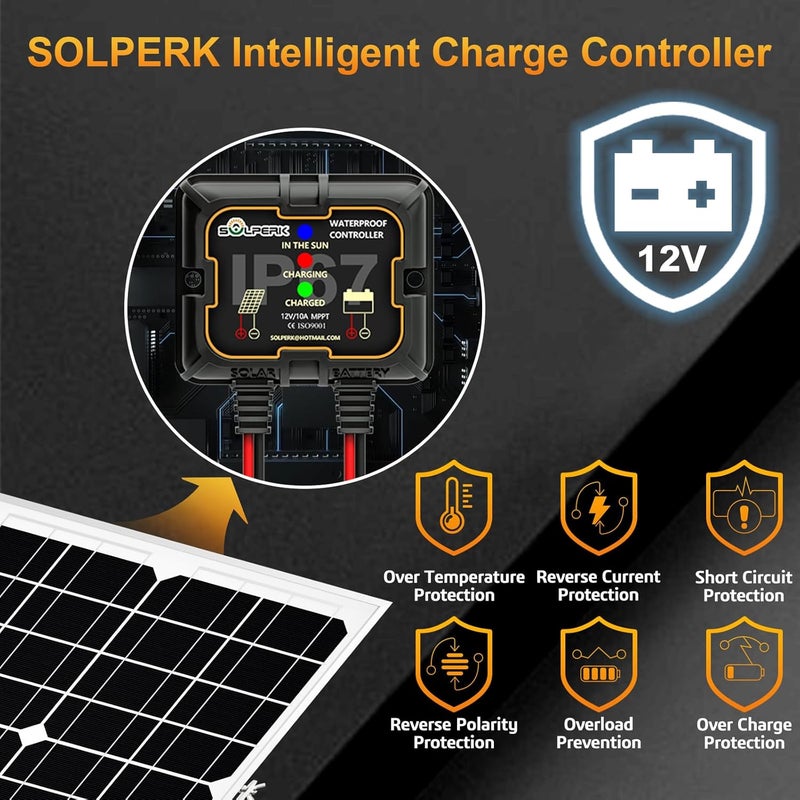 SOLPERK Solar Panel Kit 20W 12V, Waterproof Solar Battery Trickle Charger Maintainer + Smart MPPT Controller + Adjustable Mount Bracket for Boat Car RV Motorcycle Marine Automotive - Image 2