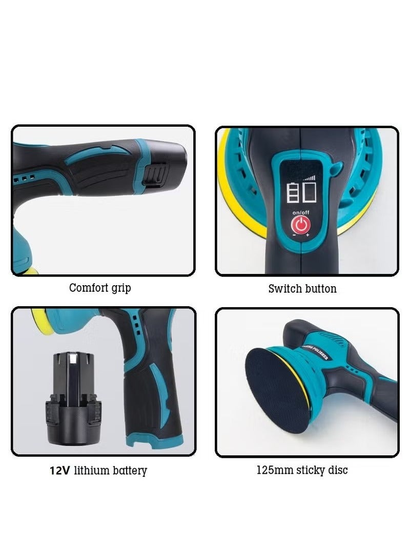 Upgrade Version 5-Inch Portable Rotary Buffer Polisher Car Waxer, Battery Cordless Sander Polishing Machine with Sponge Pads Kit[Battery*2] - Image 3