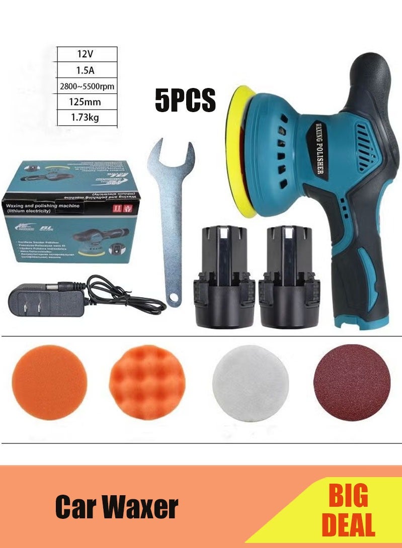 Upgrade Version 5-Inch Portable Rotary Buffer Polisher Car Waxer, Battery Cordless Sander Polishing Machine with Sponge Pads Kit[Battery*2] - Image 1