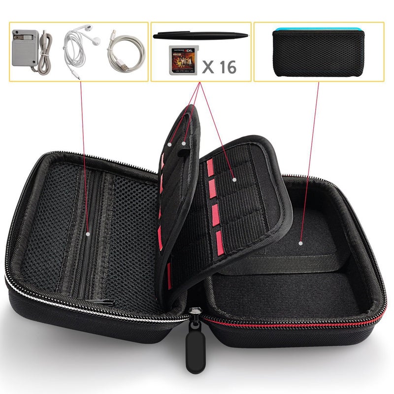 Portable Hard Carrying Case for New 3DSXL with 16 Card Slots Nylon Black 
