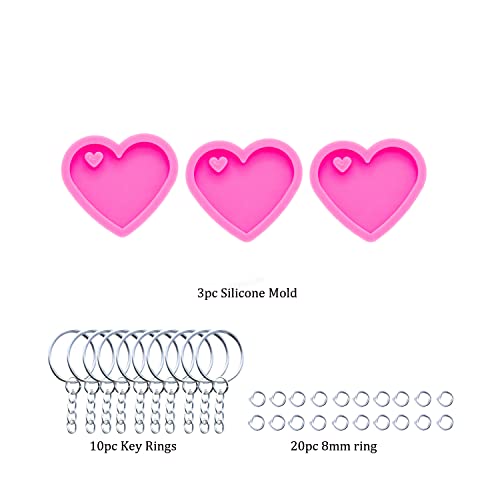 AMZTOART 3pc Super Shiny Mini Heart Resin Silicone Molds, Keychain Mould Crafts Epoxy Resin, Art DIY Charms Mold with 10PC Key Ring(DY0405+DY0405+DY0405) - Image 2