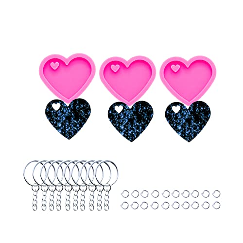 AMZTOART 3pc Super Shiny Mini Heart Resin Silicone Molds, Keychain Mould Crafts Epoxy Resin, Art DIY Charms Mold with 10PC Key Ring(DY0405+DY0405+DY0405) - Image 1