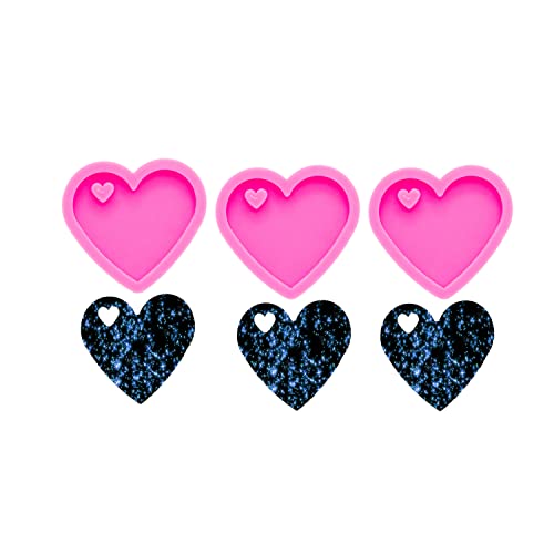 AMZTOART 3pc Super Shiny Mini Heart Resin Silicone Molds, Keychain Mould Crafts Epoxy Resin, Art DIY Charms Mold with 10PC Key Ring(DY0405+DY0405+DY0405) - Image 3