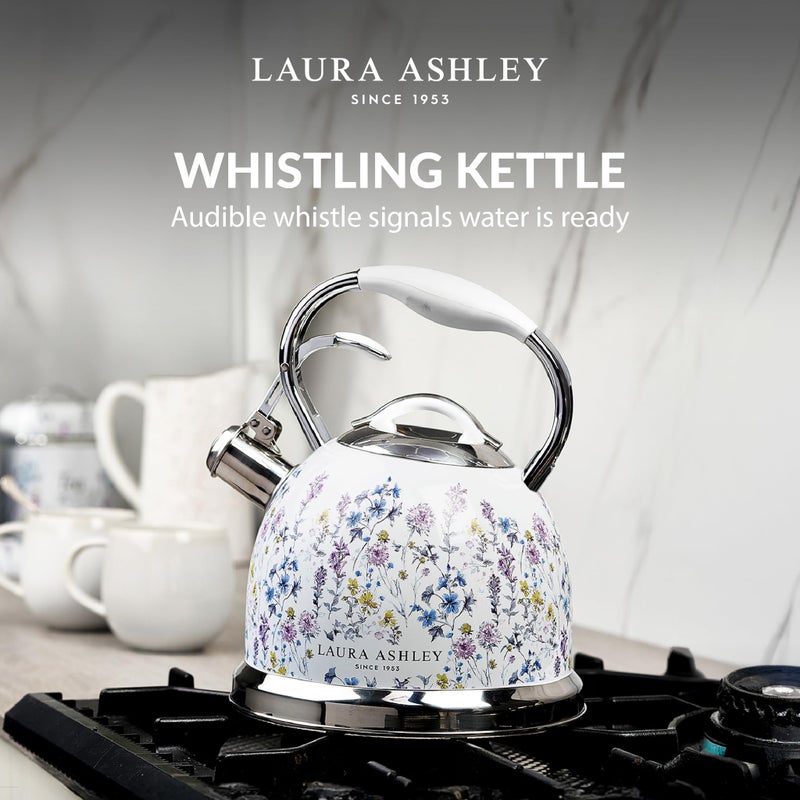 LAURA ASHLEY VQ Laura Ashley Wild Meadow 2.5L Stainless Steel Tea Kettle Stovetop Whistling Teapot for Induction, Gas Hob or others. Silicon Coated Cool Handle & Push Button Mechanism Vintage Stove Top Kettle - Image 4