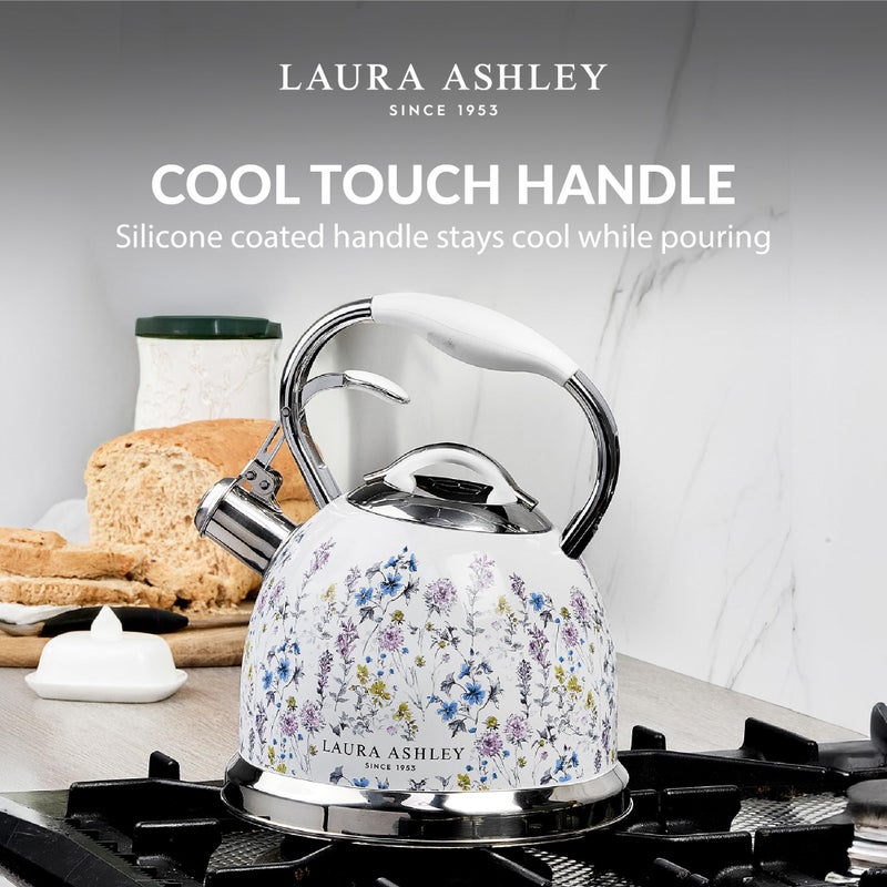 LAURA ASHLEY VQ Laura Ashley Wild Meadow 2.5L Stainless Steel Tea Kettle Stovetop Whistling Teapot for Induction, Gas Hob or others. Silicon Coated Cool Handle & Push Button Mechanism Vintage Stove Top Kettle - Image 5