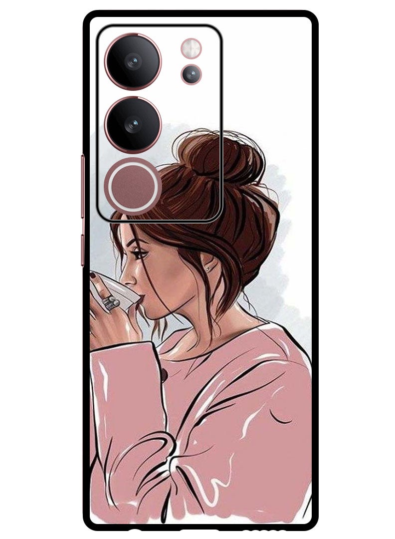 Theodor Protective Case Anti Scratch Shock Proof Bumper Cover For Vivo V29 - V29 Pro Girl Drinking Coffee 1 - Image 1