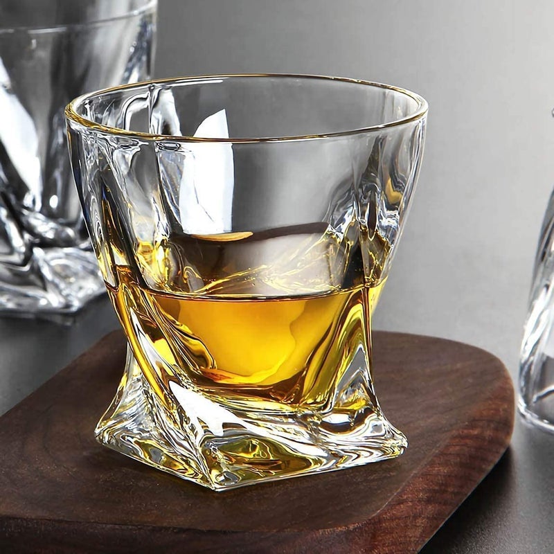 DEVKUVAR Italian Premium Old Fashioned Crystal Whiskey Glass Set 2 300ML Transparent Twist Whiskey 300ML  - Image 1
