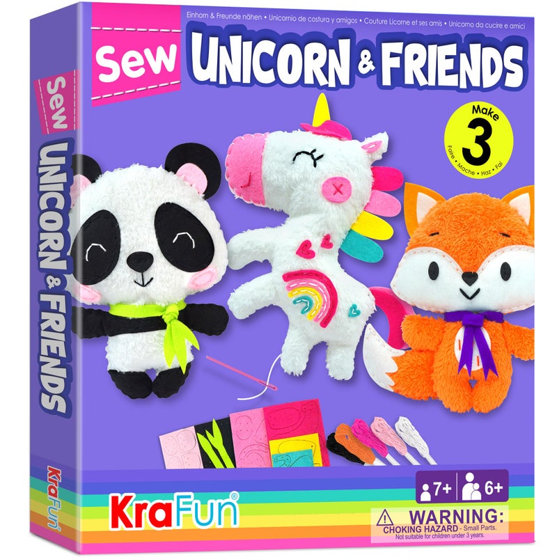 KRAFUN Unicorn Beginner Animal Sewing Kit for Kids Age 713 My First Art Craft Includes 3 Stuffed Animal Dolls Panda Fox Instructions Plush Felt Materials for Learn to Sew Embroidery - Image 2