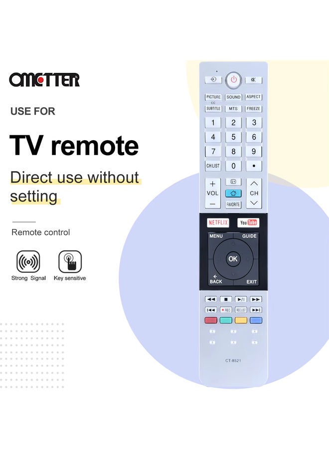 OMETTER CT-8521 Fit for Toshiba LCD LED TV Remote Control F40L3400 50L3400 CT8521