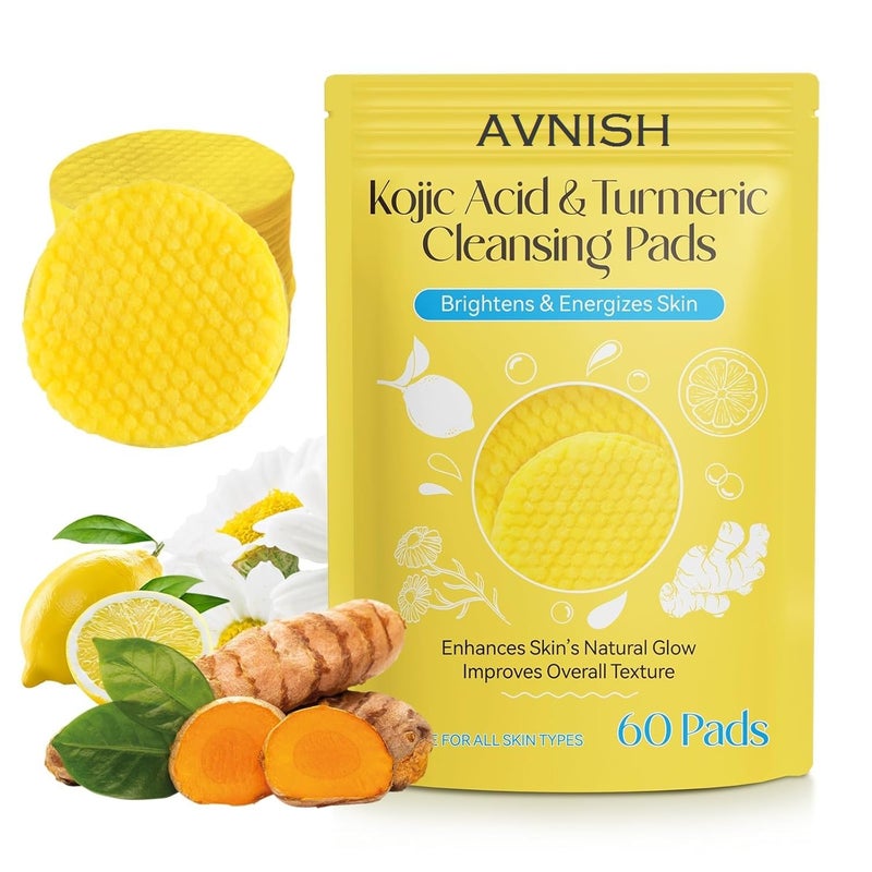 AVNISH Turmeric & Kojic Acid Face Cleansing Pads for Dark Spots, Skin Brightening & Acne Prevention with Vitamin C, Retinol, Used For Women & Men (All Skin Type) Makeup Remover (1 Pack-60 Wipes) - Image 1