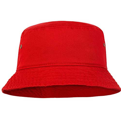 Falari Men Women Unisex Cotton Bucket Hat 100% Cotton Packable for Travel Fishing Hunting Summer Camp (S/M, Red) - Image 1