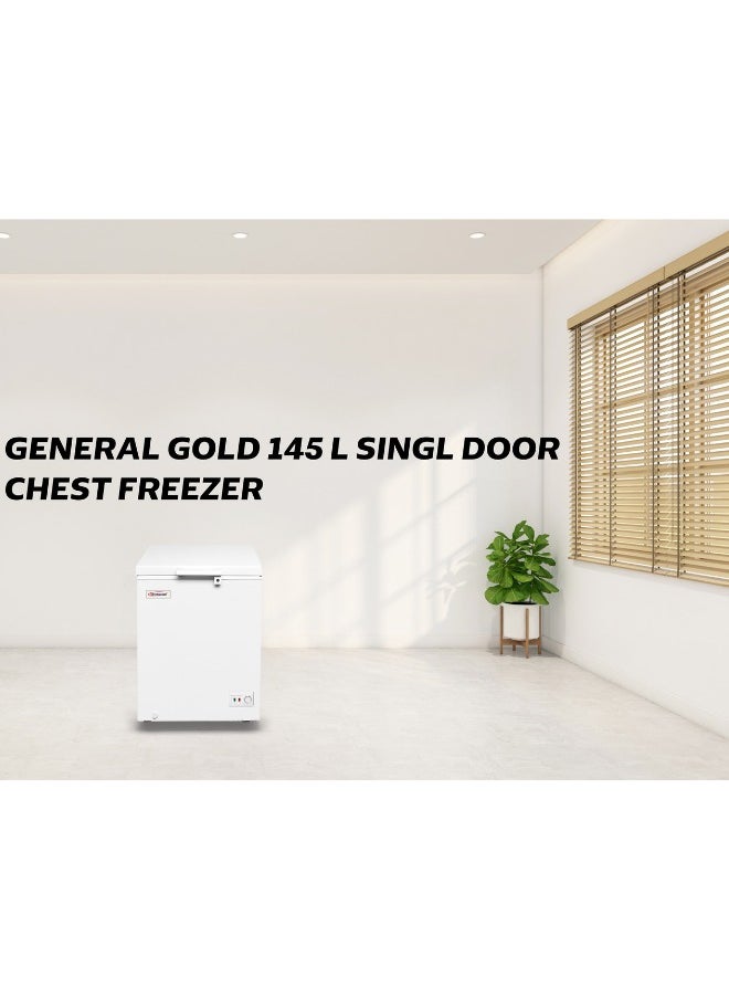 GeneralGold - General Gold 145L Chest Freezer, White Deep Freezer with Defrost, LED Light, Lock & Key, Compact Energy-Efficient Storage Solution - Image 1