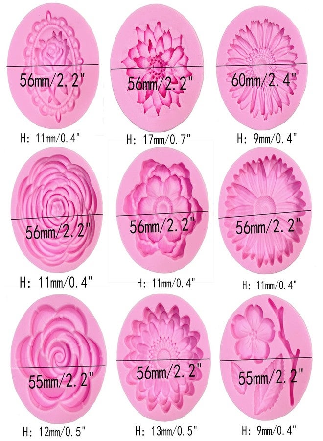 DD-life 9 Pcs Flowers Fondant Molds Silicone Molds for Cupcake Dessert Chocolate Jelly Cookie Decor, Jewelry, Pastry, Chocolate,Handmade Soap Mould Candy Making - Image 2