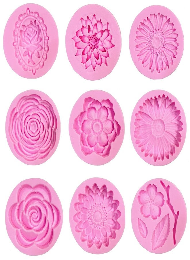 DD-life 9 Pcs Flowers Fondant Molds Silicone Molds for Cupcake Dessert Chocolate Jelly Cookie Decor, Jewelry, Pastry, Chocolate,Handmade Soap Mould Candy Making - Image 1