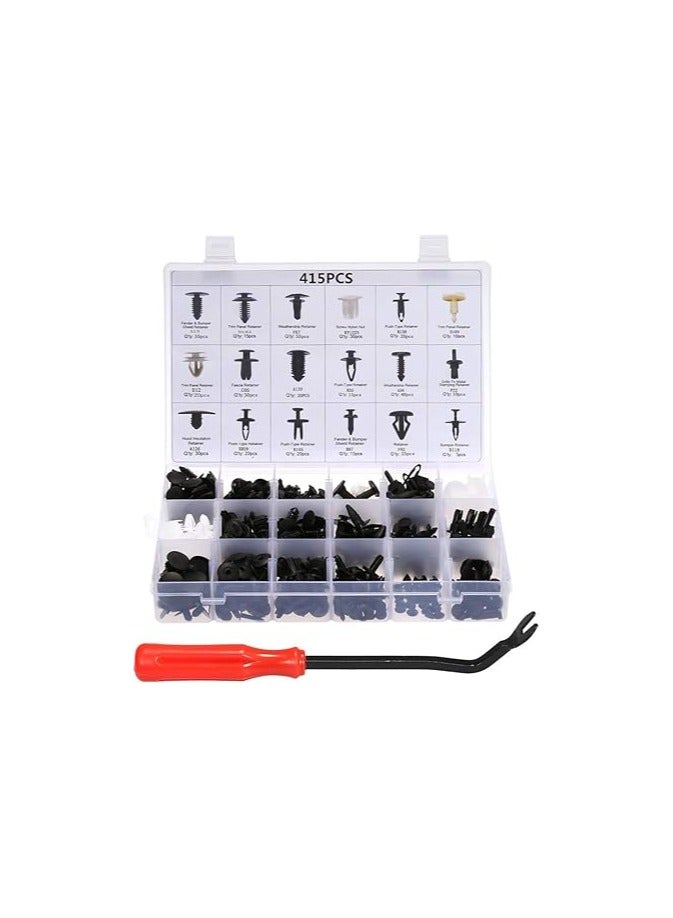 general car retainer clips & plastic fasteners kit auto fastener clips with clips removal tool 415pcs 18 sizes car push pin rivet trim clips panel moulding car accessories, LMTK7755-1TAM-CJZ-1 - Image 1