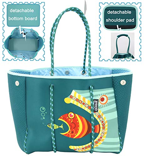QOGiR Neoprene Multipurpose Beach Bag Tote with Inner Zipper Pocket (Fish, Large) - Image 2