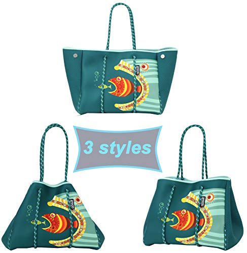 QOGiR Neoprene Multipurpose Beach Bag Tote with Inner Zipper Pocket (Fish, Large) - Image 5