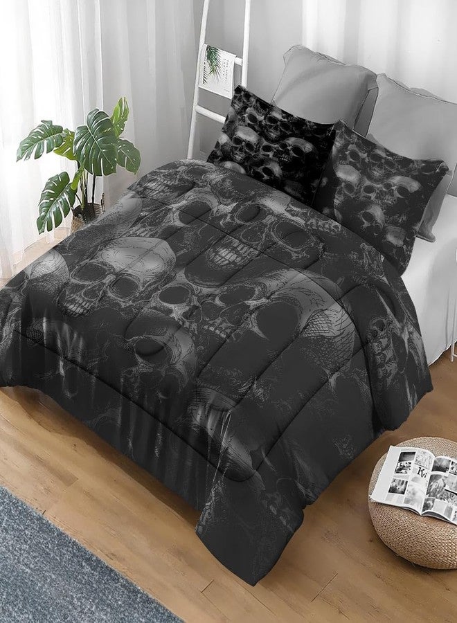 Pamnest Comforter Set Queen Size, Skull Skeleton Soft 3 Pcs Bedding for Kids and Adults, Spooky Horror Gothic Comforter Set with 2 Pillowcases, for Bedroom Bed Decor - Image 2