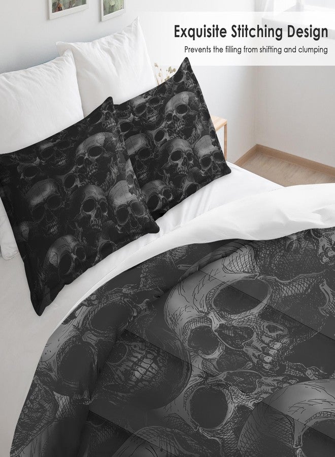 Pamnest Comforter Set Queen Size, Skull Skeleton Soft 3 Pcs Bedding for Kids and Adults, Spooky Horror Gothic Comforter Set with 2 Pillowcases, for Bedroom Bed Decor - Image 4