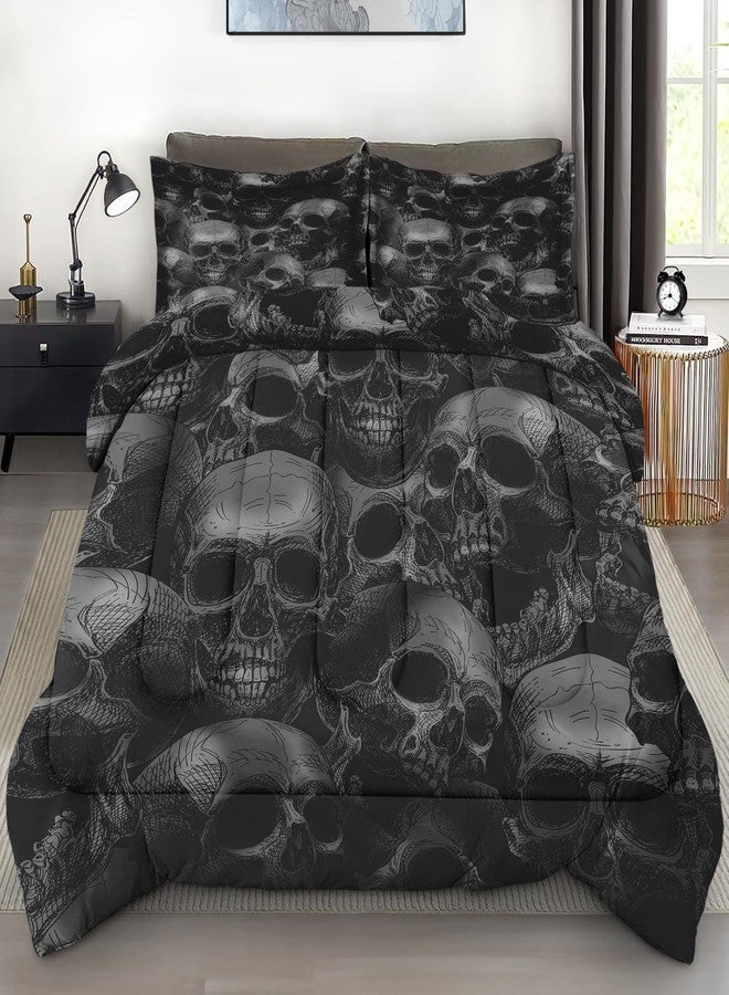 Pamnest Comforter Set Queen Size, Skull Skeleton Soft 3 Pcs Bedding for Kids and Adults, Spooky Horror Gothic Comforter Set with 2 Pillowcases, for Bedroom Bed Decor - Image 1