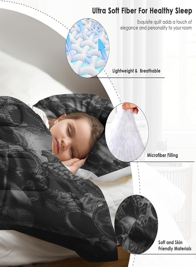 Pamnest Comforter Set Queen Size, Skull Skeleton Soft 3 Pcs Bedding for Kids and Adults, Spooky Horror Gothic Comforter Set with 2 Pillowcases, for Bedroom Bed Decor - Image 5