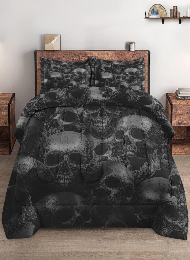Pamnest Comforter Set Queen Size, Skull Skeleton Soft 3 Pcs Bedding for Kids and Adults, Spooky Horror Gothic Comforter Set with 2 Pillowcases, for Bedroom Bed Decor - Image 3