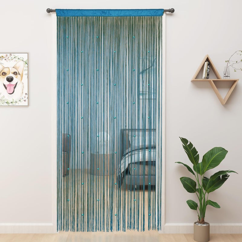 YIIBAII Beaded Curtain Beaded Curtains for Doorways Crystals Suitable for Interior Hanging Decoration and Partitions Closet Curtains (39"x79", Blue) - Image 1