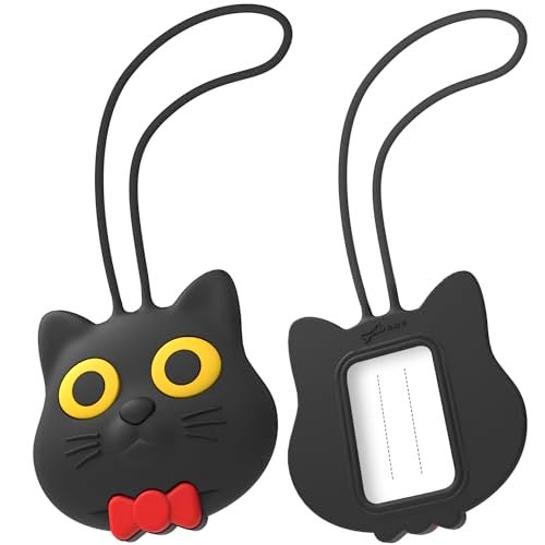 BONE Character Luggage Tag with Waterproof & Reusable Name Label Card, Silicone Bag Tag for Travel Suitcases & Backpacks, Cute Cartoon Animal ID Tag for School Kids & Adults (Miao Cat) - Image 1