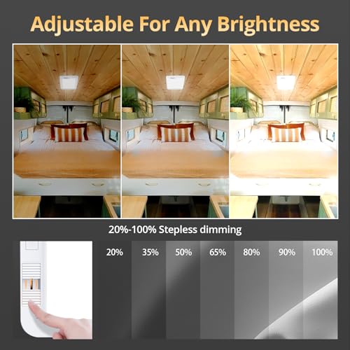 NAOEVO RV Lights Interior 2070LX, 1500LM RV LED Light Interior 12V, Camper Lights with 3 Color and Stepless Dimming, Energy-efficient Ceiling Light for Trailer Boat Car(8Pack, 2900-6500K) - Image 3