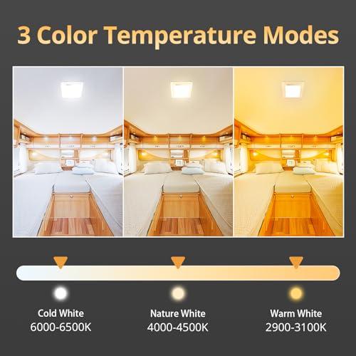 NAOEVO RV Lights Interior 2070LX, 1500LM RV LED Light Interior 12V, Camper Lights with 3 Color and Stepless Dimming, Energy-efficient Ceiling Light for Trailer Boat Car(8Pack, 2900-6500K) - Image 2