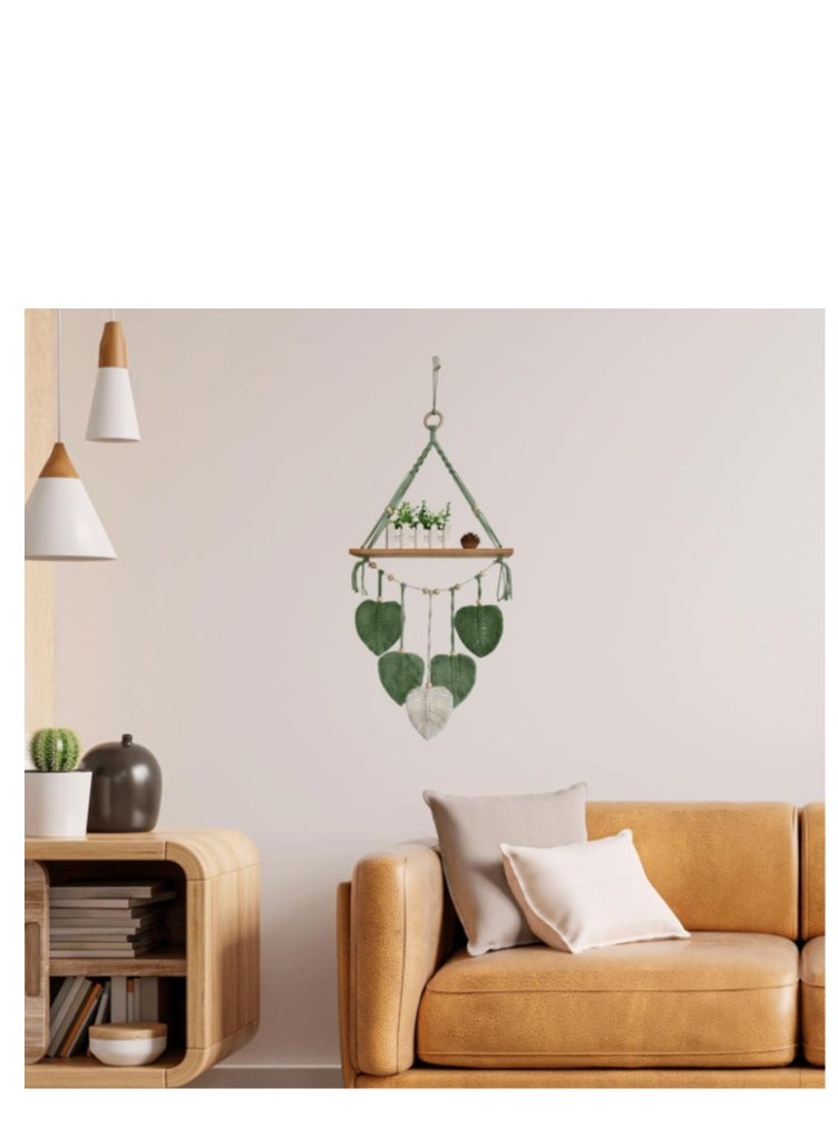 XiuWoo Macrame Wall Hanging Shelf, Boho Hanging Wall Decor Boho Shelf Woven Leaf Tapestry Shelf Boho Bookshelf Wood Floating Shelf for Bedroom Living Room Nursery Bathroom  - Image 3