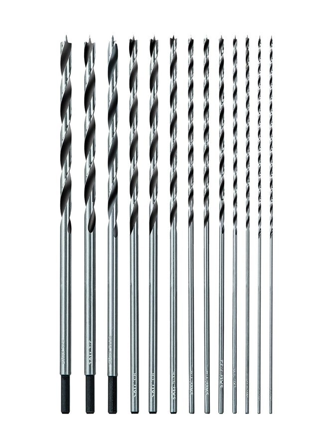 Sali 13PCS Brad Point Wood Drill Bit Set Carbon Steel Wood Drill Bit Set for Hardwood, Plywood, Plastic Round Holes in All Types of Wood Extra Long 11 Inch - Image 1