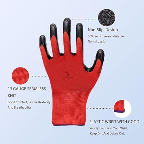 SR TRENDS Safety Gloves - Nylon Nitrile Coated Industrial & Home Cut Resistant Hand Gloves (RED/BLK (LATEX COATED), PACK OF 12 PAIRS) - Image 4