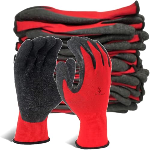 SR TRENDS Safety Gloves - Nylon Nitrile Coated Industrial & Home Cut Resistant Hand Gloves (RED/BLK (LATEX COATED), PACK OF 12 PAIRS) - Image 1