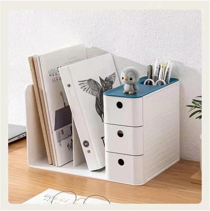 MosQuick® Desk Organiser with 3 drawers and file organiser office desk accessories Desktop Storage Rack pen stand for office table organizer study table accessories essential stationery items - Image 3