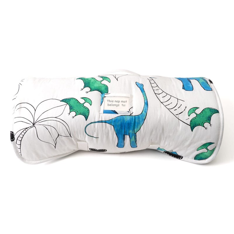 JumpOff Jo Nap Mat for Kids - Cozy Kids Rest Mat with Removable Pillow and Ultra Soft Blanket for Preschool, Daycare, and Sleepovers - Blue Dino - Image 3