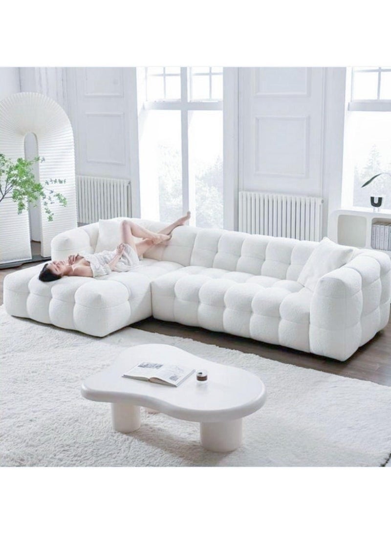 Al Zakharef Furniture Milbrey Fleece Fabric Overstuffed Multifunction Cloud L-shaped Sofa Chair set for Living Room Office - White Right side - Image 1