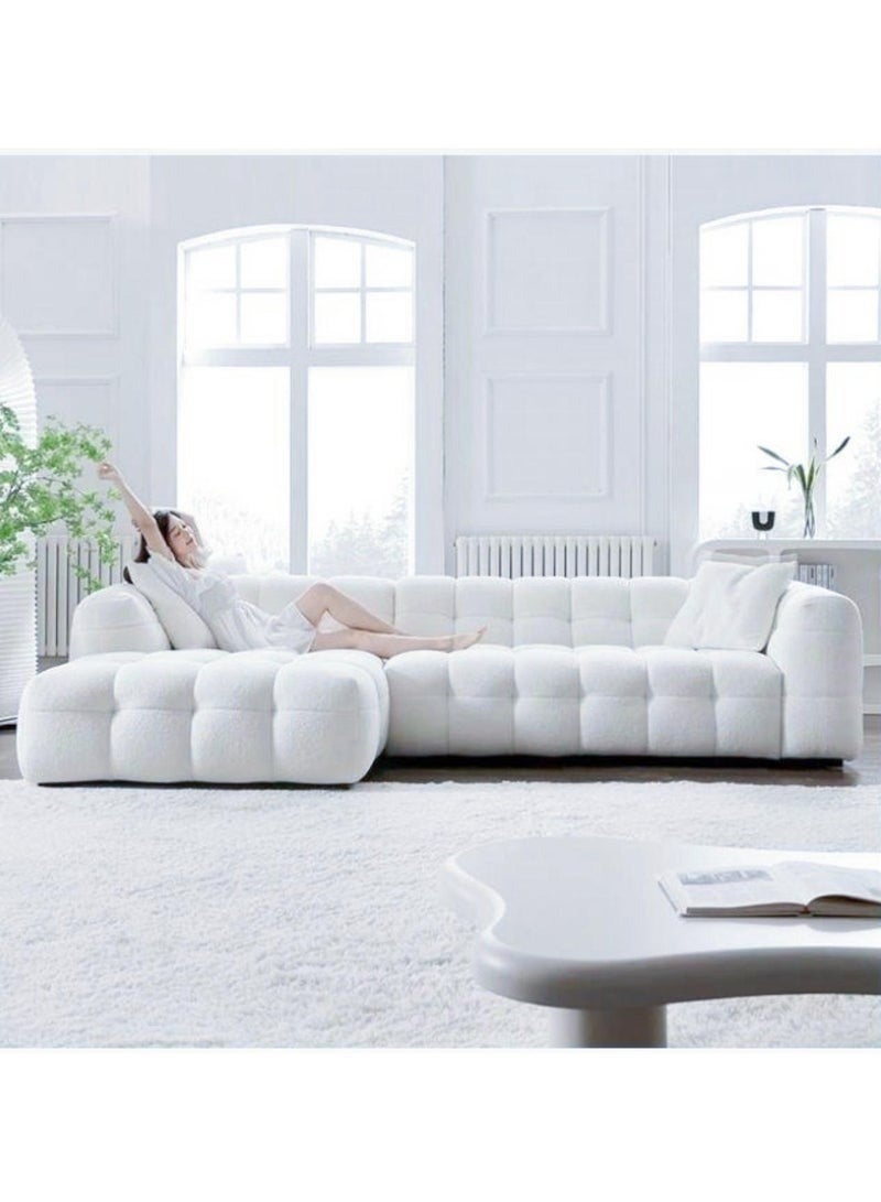 Al Zakharef Furniture Milbrey Fleece Fabric Overstuffed Multifunction Cloud L-shaped Sofa Chair set for Living Room Office - White Right side - Image 4