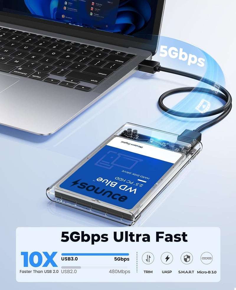 Sounce 2.5" SATA SSD Enclosure Case, USB 3.0 to SATA Tool-Free External Hard Disk Case with Fast Transfer Speed Up to 5 Gbps & Up to 6TB Storage Capacity Compatible with 2.5 SSD / HDD - Image 4