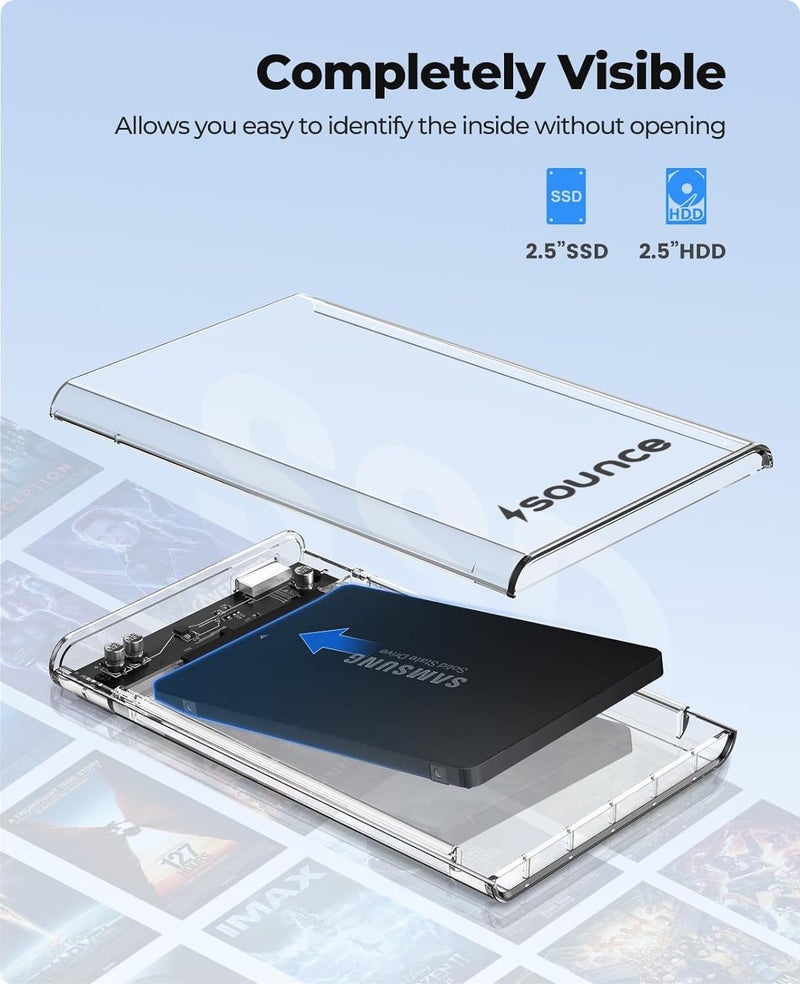 Sounce 2.5" SATA SSD Enclosure Case, USB 3.0 to SATA Tool-Free External Hard Disk Case with Fast Transfer Speed Up to 5 Gbps & Up to 6TB Storage Capacity Compatible with 2.5 SSD / HDD - Image 2