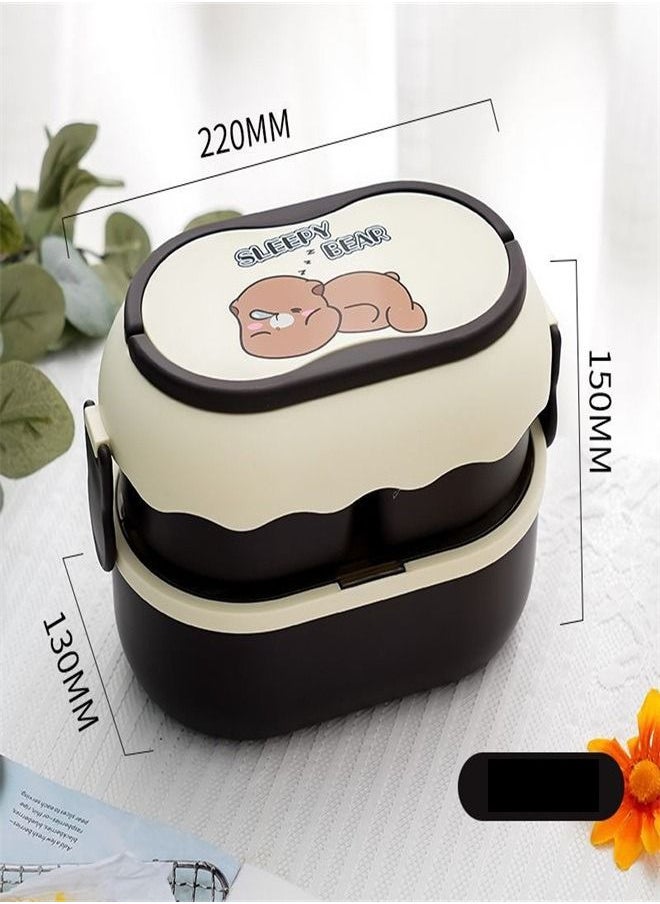 Loquat 1600ML Double Layer Microwave Oven Plastic Lunch Box Black 