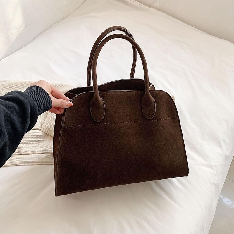 Covelin Women's Retro Suede Tote Bag Ladies' Fashion Shoulder Handbag Top Handle Purse Small Coffee - Image 5