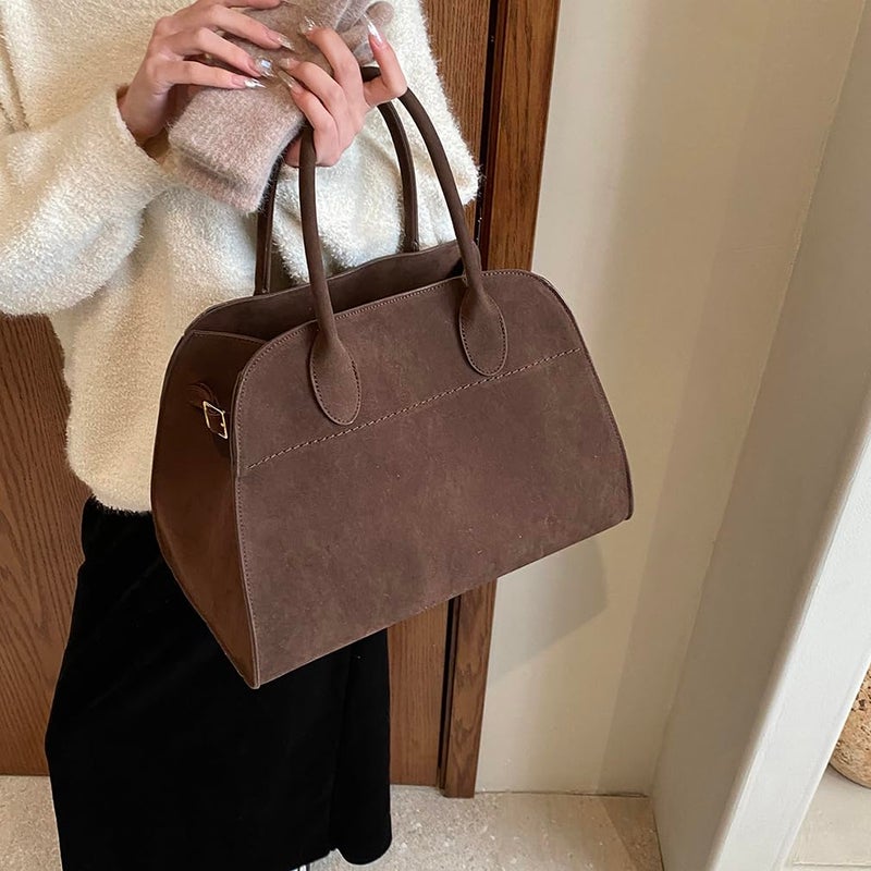 Covelin Women's Retro Suede Tote Bag Ladies' Fashion Shoulder Handbag Top Handle Purse Small Coffee - Image 2
