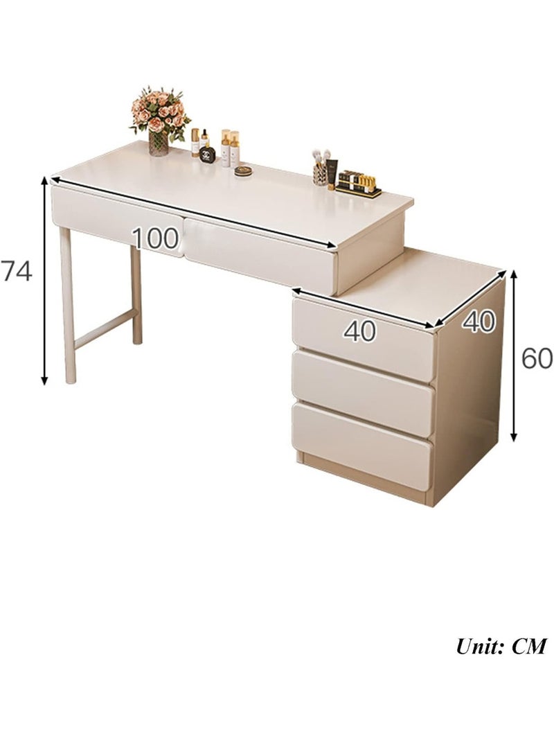  CityRiya-Long مكتب الغرور مع مرآة مضاءة ، طاولة الغرور مكياج 100 سم ، مكتب كبير للحديثة الحديثة ، طاولة ملابس مكياج غرفة نوم ، خزانة مع الأدراج ورفوف التخزين للبنات (أبيض) - Image 4