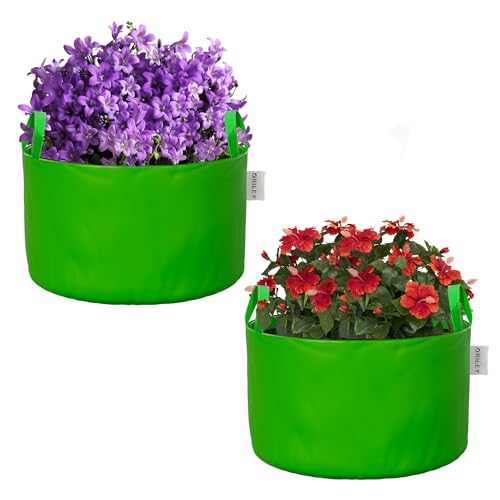 ORILEY Grow Bags 250 GSM 10 x 6 inch Heavy Duty HDPE Plants Flower Growing Bag Floor Standing Mount Type for Home Garden Balcony Terrace Kitchen Nursery (Green, Round with Handle, Pack of 2) - Image 1