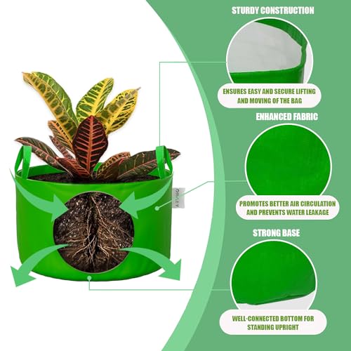 ORILEY Grow Bags 250 GSM 10 x 6 inch Heavy Duty HDPE Plants Flower Growing Bag Floor Standing Mount Type for Home Garden Balcony Terrace Kitchen Nursery (Green, Round with Handle, Pack of 2) - Image 3