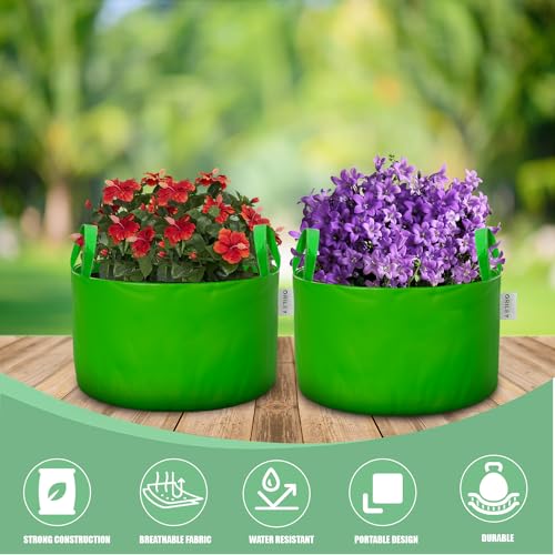 ORILEY Grow Bags 250 GSM 10 x 6 inch Heavy Duty HDPE Plants Flower Growing Bag Floor Standing Mount Type for Home Garden Balcony Terrace Kitchen Nursery (Green, Round with Handle, Pack of 2) - Image 4